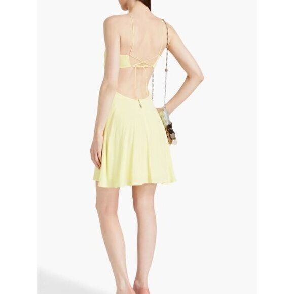 ROTATE BIRGER CHRISTENSEN Nanna Cutout Jacquard Mini Dress Size 10 Pastel Yellow - Picture 3 of 8